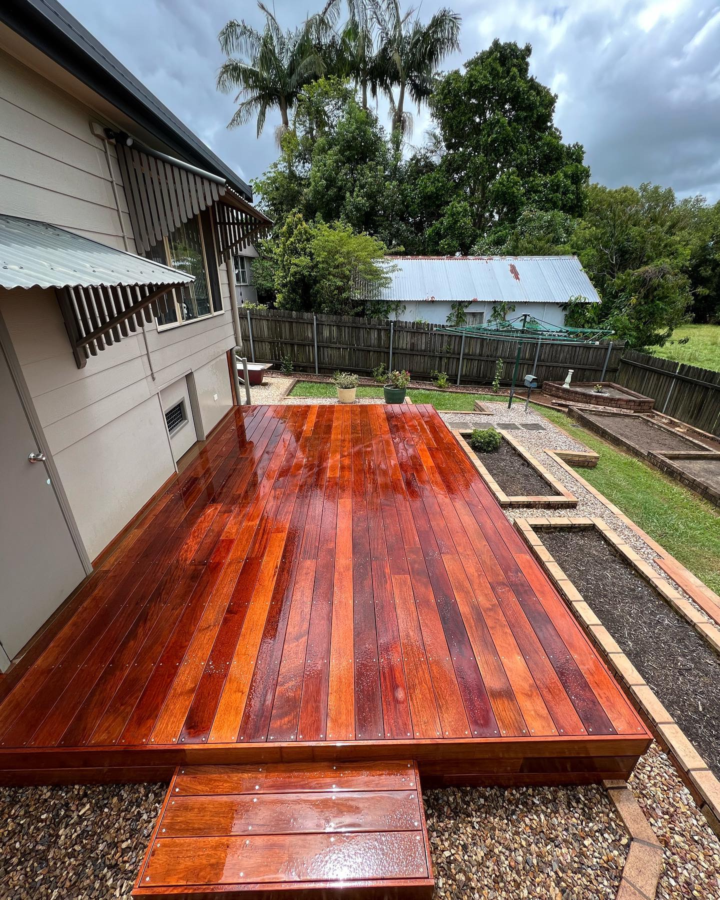Hardwood timber deck with garden landscaping